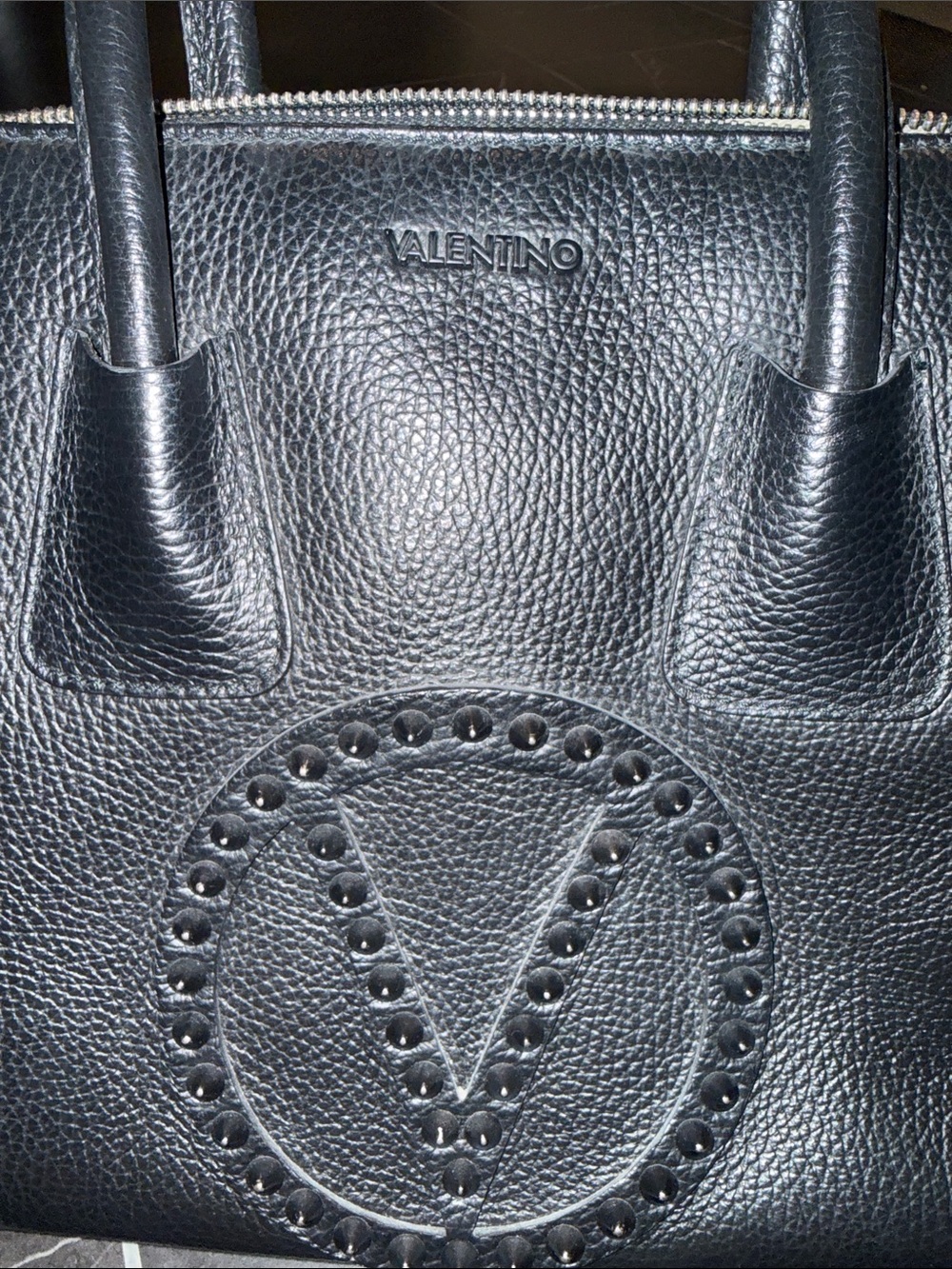 Valentino Black Leather Studded V Satchel Bag - Picture 2 of 6